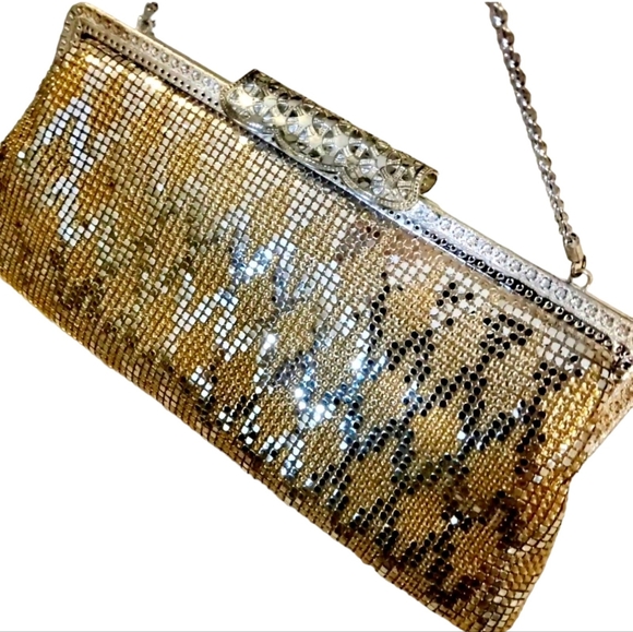 Metal Mesh Vintage Evening Bag Clutch Or Strap Silver And Gold - Picture 3 of 13
